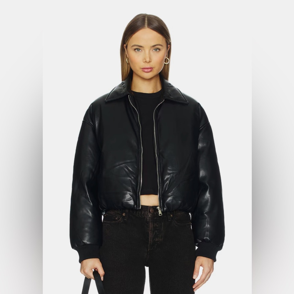 superdown Black Faux Leather Puffer Jacket